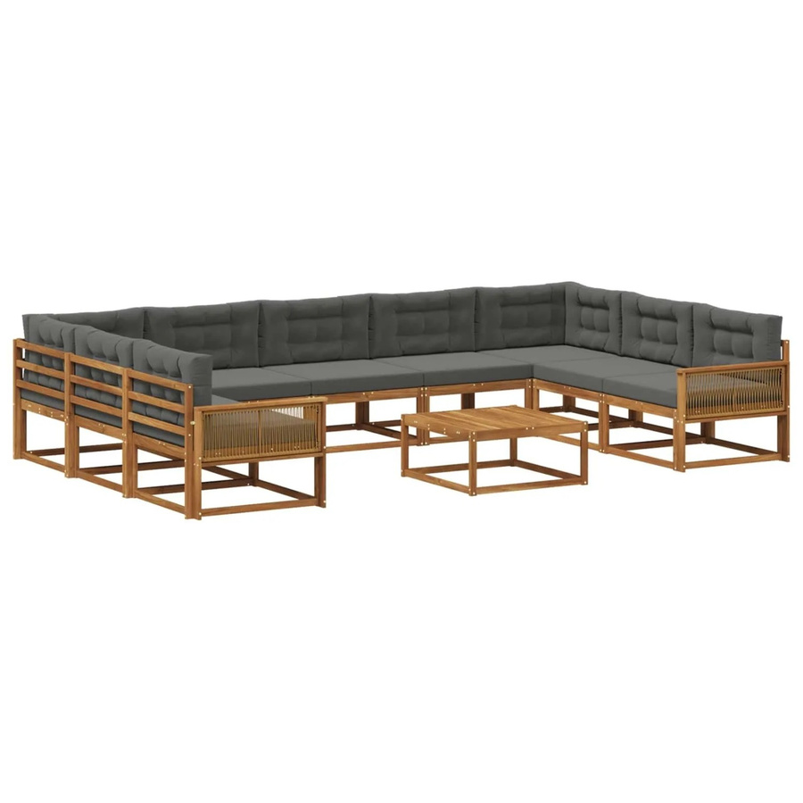 vidaXL Outdoor-Sofagarnitur in L-Form aus Akazienholz mit 10 Kissen in Anthrazit und Braun - Bild 2