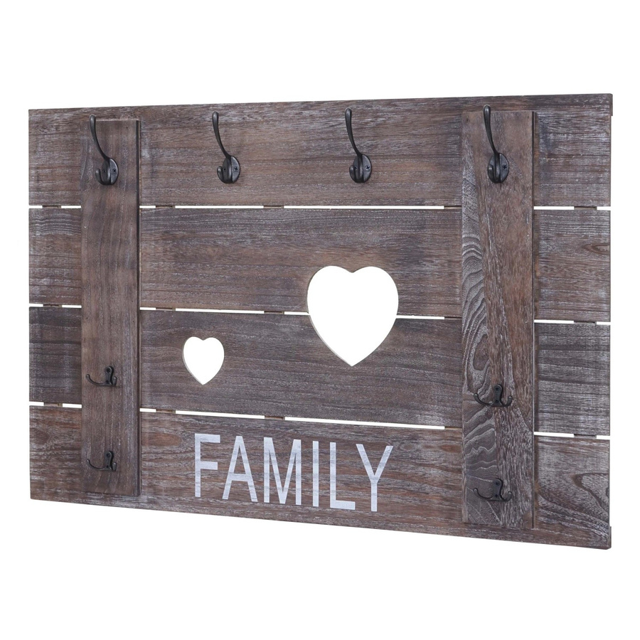 Wandgarderobe MCW C89 Family aus Paulowniaholz mit 8 Haken im Shabby-Look Vintage, Farbe: Braun, B: 60 cm, H: 90 cm - Bild 3