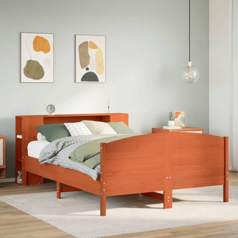 Massivholzbett aus Kiefer im Landhausstil mit Regal von Vidaxl, Braun, B/T/H: 150 x 200 x 82 cm - Bild 1