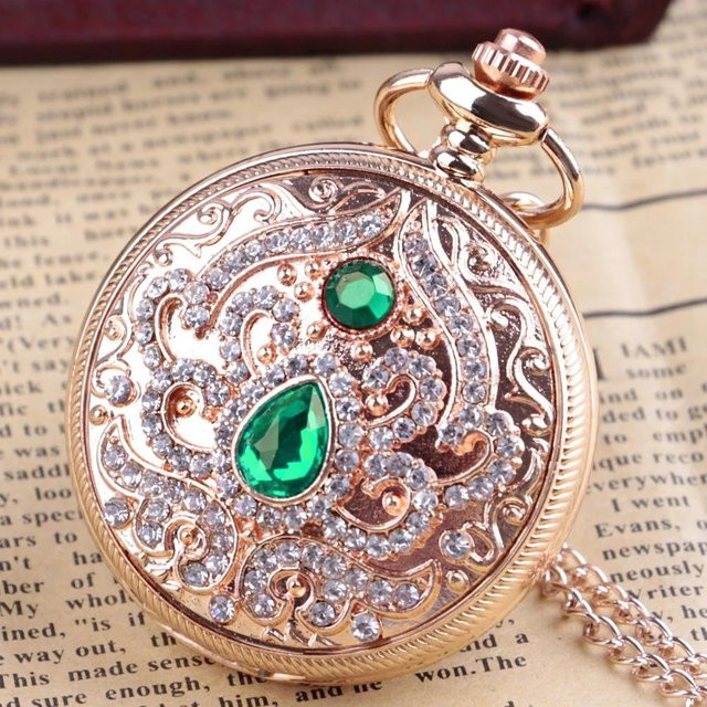 Taschenuhr Halskettenanhänger, Quarz, Roségold, Damen, Weiß - Bild 1