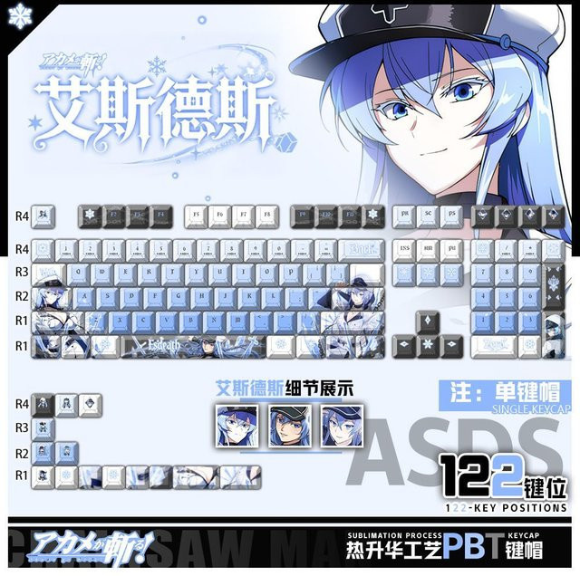 Akame Ga KILL! Anime Tastenkappen aus transparentem PBT für mechanische Tastaturen, 122 Tasten, Multicolour - Bild 1