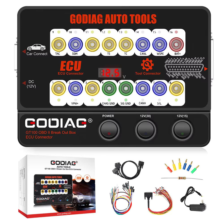 Godiag GT100 und GT100 Pro OBDII Breakout Box ECU-Tischanschluss mit CANBUS-Protokoll und Bluetooth in Schwarz - Bild 4