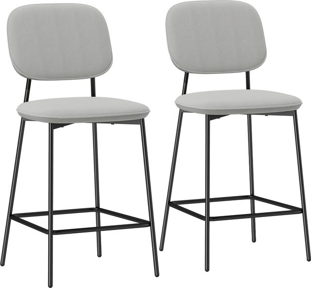 HOMCOM 2er-Set Barhocker aus Samt mit Stahlbeinen in Hellgrau, B/T/H: 45 x 49 x 102 cm - Bild 1