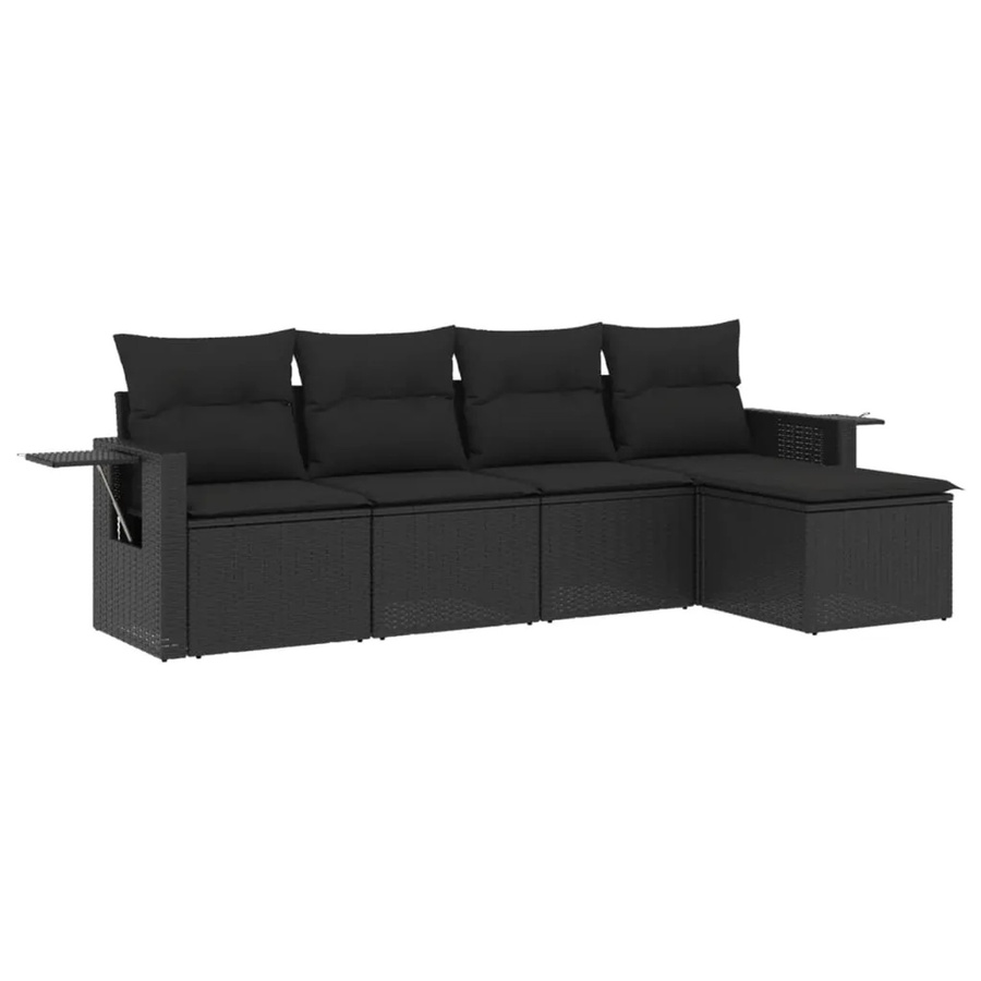 vidaXL 5-tlg Garten-Sofagarnitur aus Poly Rattan mit Kissen in Schwarz - Bild 2