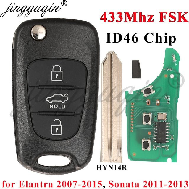 Jingyuqin Autoschlüssel-Fernbedienung für Hyundai Elantra 2007–2015 und Sonata 2011–2013, 433 MHz FSK, ID46 PCF7936 Chip, Flip Fob Control, Schwarz - Bild 1