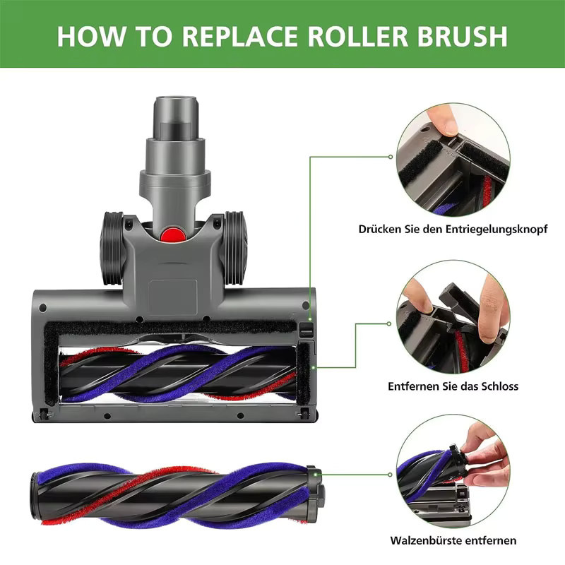 Dyson Ersatz Rollenbürstenkopf mit LED-Scheinwerfer und Schnellverschluss in Grau für V7 V8 V10 V11 V15 Akku-Staubsauger - Bild 4