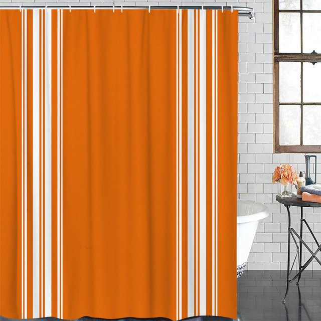 Wasserdichter Duschvorhang mit geometrischem Dreieck-Muster in Orange inklusive Haken, B: 150 cm, H: 200 cm - Bild 1