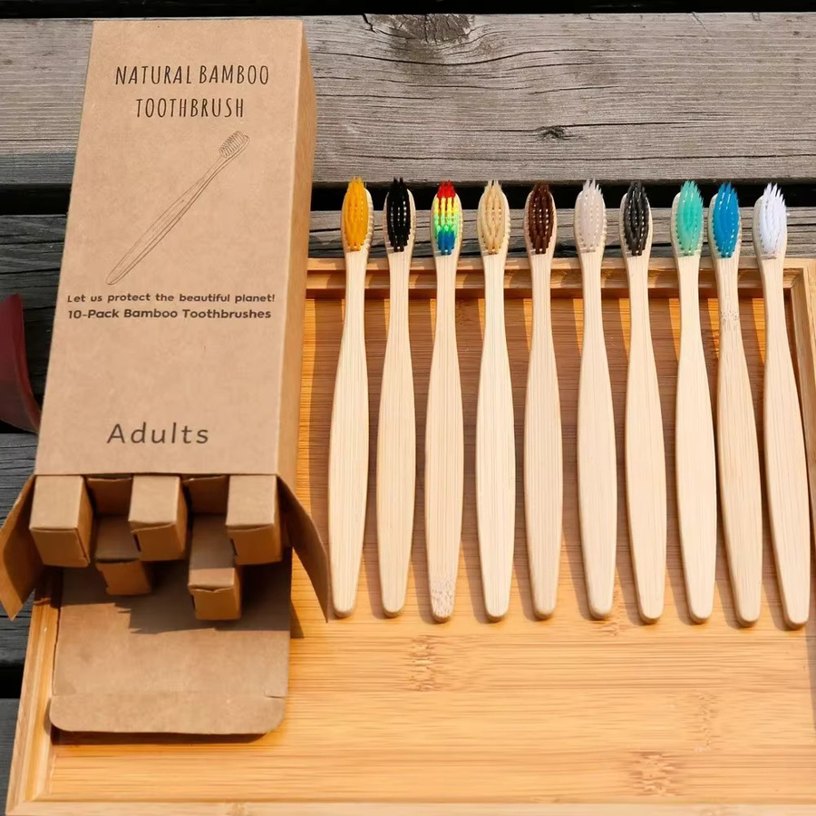 RUZOFO Bambus Zahnbürsten Set, weiche Borsten, Multicolor, 10 Stück - Bild 2