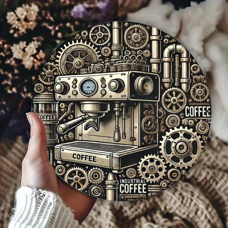 HELLOYOUNG Rundes Aluminiumschild im Vintage-Stil mit Kaffeemaschinen-Motiv, Metallwandkunst für Café und Bar, Durchmesser: 20 cm, Mehrfarbig - Bild 2