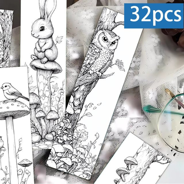 32 Stück Bemalbare Lesezeichen mit Waldtier-Motiv aus Papier in Weiß für kreative Künstlerische Designs - Bild 1