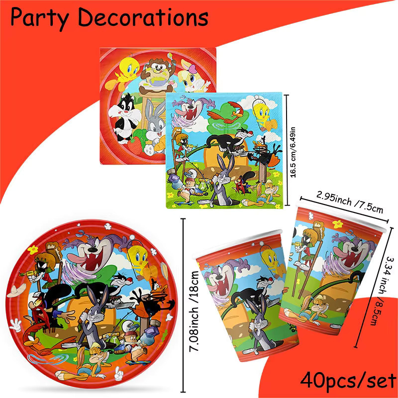 Warner Bros. Looney Tunes Party-Set mit Einweg-Servietten, Papptellern und Bechern in Multicolor - Bild 5