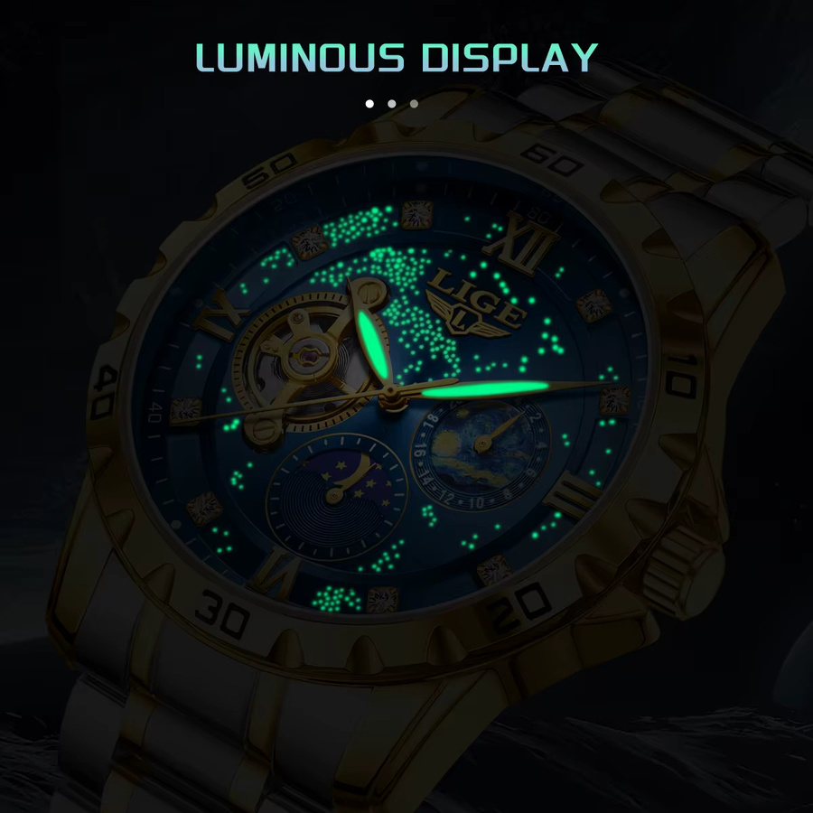 LIGE Armbanduhr Edelstahl, Automatik, Blau, Herren - Bild 4