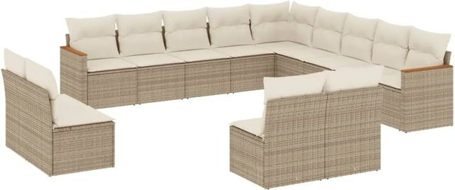 vidaXL 13-teilige Garten-Sofagarnitur aus Poly-Rattan in Beige mit Kissen und pulverbeschichtetem Stahlgestell - Bild 1