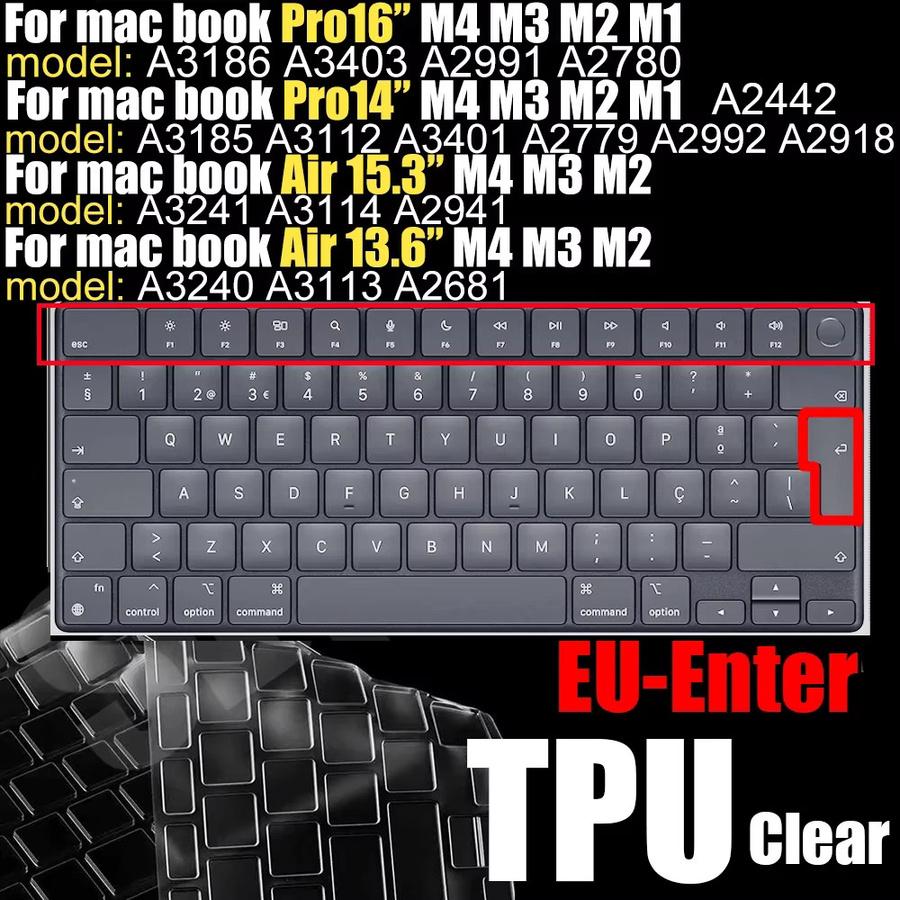 Ultradünne TPU-Tastaturabdeckung von SDYIGOE für MacBook Pro und Air 13/15 Zoll, kompatibel mit M4/M3/M2/M1 Modellen, transparent - Bild 4
