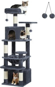 Pawz Road Katzenbaum mittelgroß in Dunkelgrau mit Höhle und Hängematte, Höhe: 136 cm - Bild 1