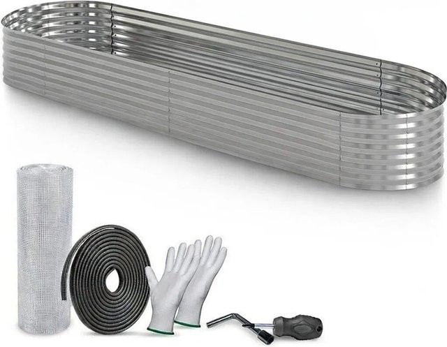 TTL GARDEN Ovales Garten-Hochbeet SPIRIT XXL aus verzinktem Metall in Silber, B/T/H: 400 x 80 x 45 cm - Bild 1