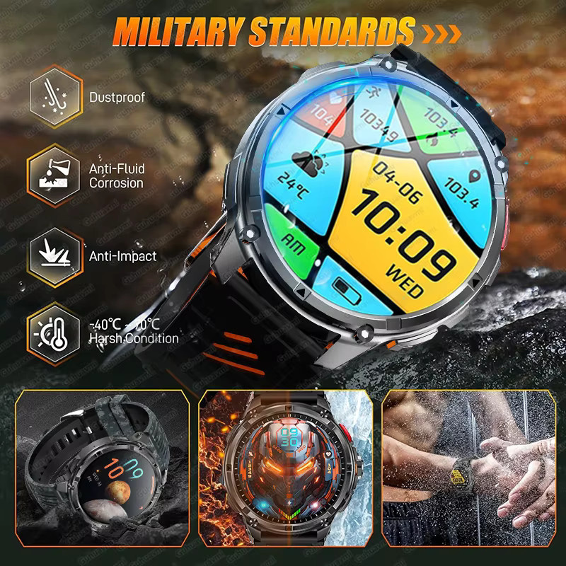 GUHUAVMI Smartwatch Militär-Design mit 1,7 Zoll AMOLED Display, GPS, Kompass und 5ATM Wasserdichtigkeit, Schwarz, 1100 mAh Akku - Bild 5
