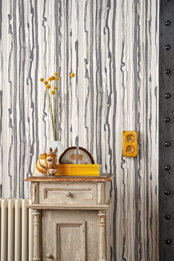 Cole & Son Tapete Strand in Schwarz Weiß mit Naturmotiv und Streifen als Vliesrollenbahn - Bild 1