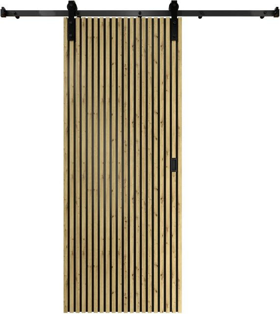 Radex Schiebetür-Komplettset Akustikpaneel Lamette in Holzoptik, Farbe Schwarz/Braun, B: 95 cm, H: 210 cm, T: 40 cm - Bild 1