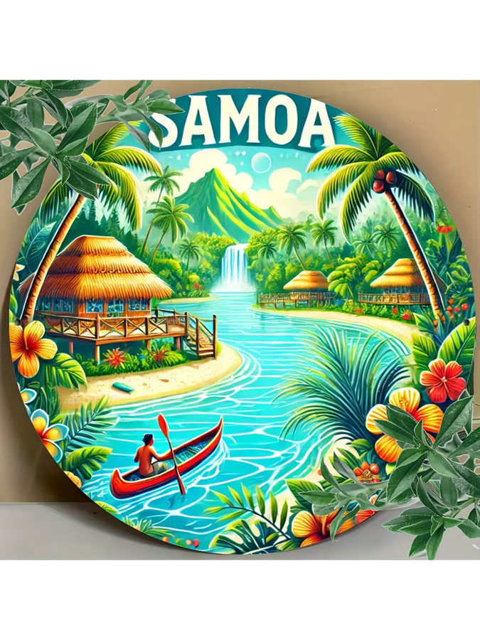 Potdemiel Samoan Greeting Rundes Vintage Aluminiumschild in Mehrfarbig, Durchmesser: 20 cm - Bild 5