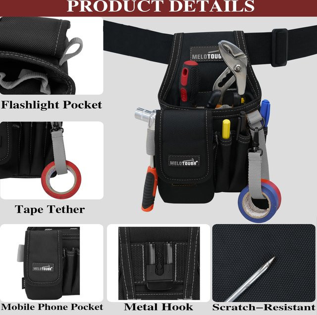 Meloworkgear Werkzeugtasche mit Gürtelclip und mehreren Taschen in Grau und Schwarz - Bild 1