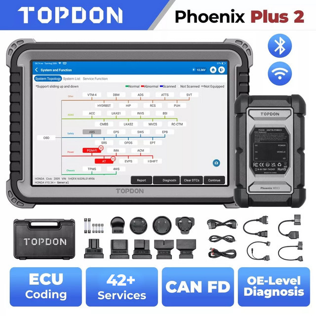 TOPDON Phoenix Plus 2 Autodiagnosetool in Schwarz mit Online-Codierung und ECU-Scan für professionelle OBD2-Diagnose - Bild 1