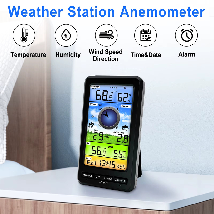 Urageuxy Drahtlose Anemometer-Wetterstation in Weiß mit digitalem Thermometer, Hygrometer und Windrichtungs-Solarsensor (Kein WLAN) - Bild 4