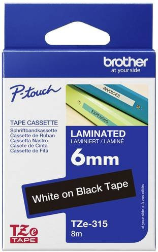 Brother TZe-315 Schriftbandkassette für P-touch, Farbe: Schwarz, Schriftfarbe: Weiß, Breite: 6 mm, Länge: 8 m - Bild 1