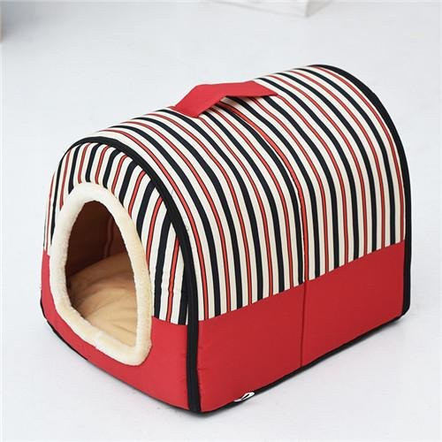 Warmes Hundebett und Katzenschlafsack aus 100% Baumwolle in Gestreift mit abnehmbarem Bezug - Bild 1