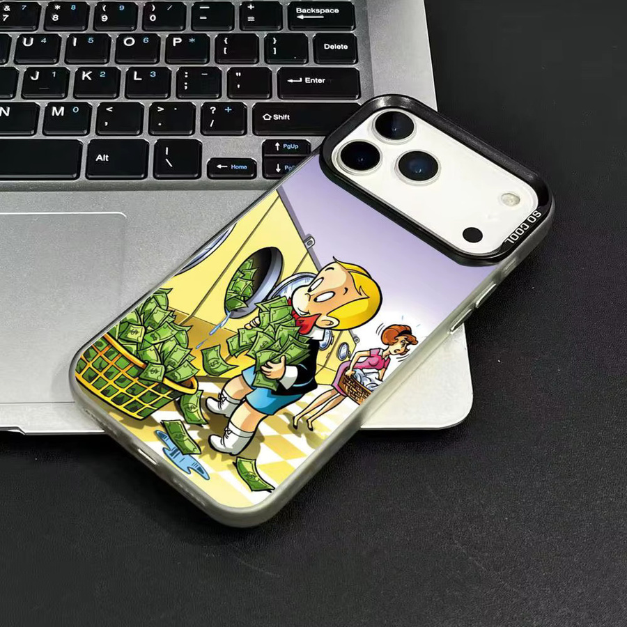 Richie Rich Handyhülle für iPhone 11 bis iPhone 17 Air Pro Max, bunt plattiert, rutschfest und Anti-Fingerabdruck-Schutz, Multicolor und Schwarz - Bild 2