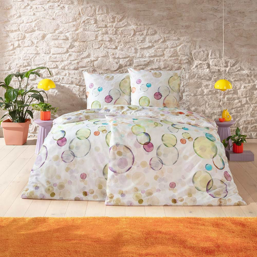 Estella Mako-Satin Bettwäsche Jasmine Seifenblasen Punkte Weiß, B/H: 135 x 200 cm und 80 x 80 cm - Bild 1