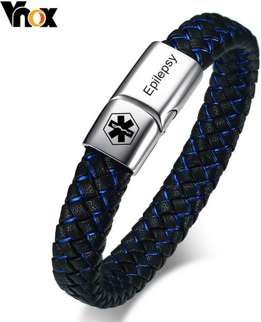 Vnox ID Armband, Leder, Schwarz, Herren, 20,5 cm - Bild 1