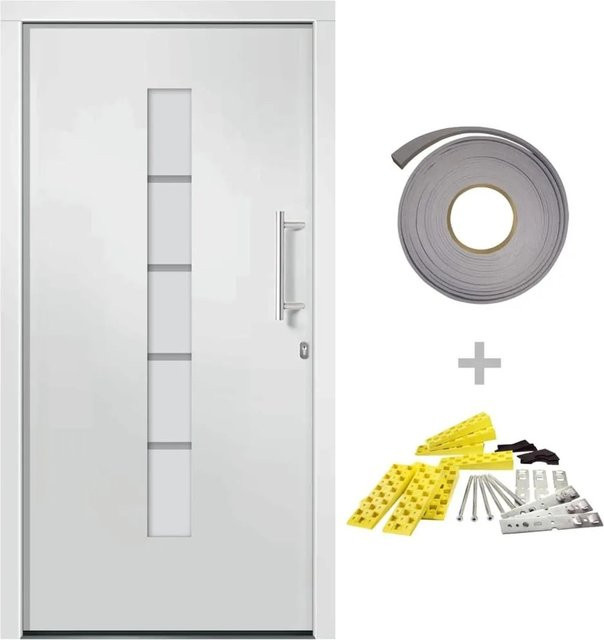 vidaXL Haustür aus Aluminium und PVC in Weiß, modern, Rechtsöffnung, B: 100 cm, H: 200 cm - Bild 1