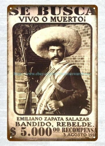 Cottage-Shops Metall-Blechschild Emiliano Zapata Mexiko-Geschichte Vintage Aluminium B: 20,0 cm, H: 14,0 cm, T: 1,0 cm, Mehrfarbig - Bild 1