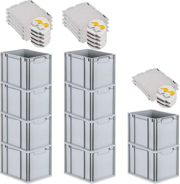 PROREGAL Spar Set 10x Eurobox Nextgen Economy mit Scharnierdeckel und gelben Schiebeschnappverschlüssen, Grau, H x B x T: 32 x 30 x 40 cm - Bild 1