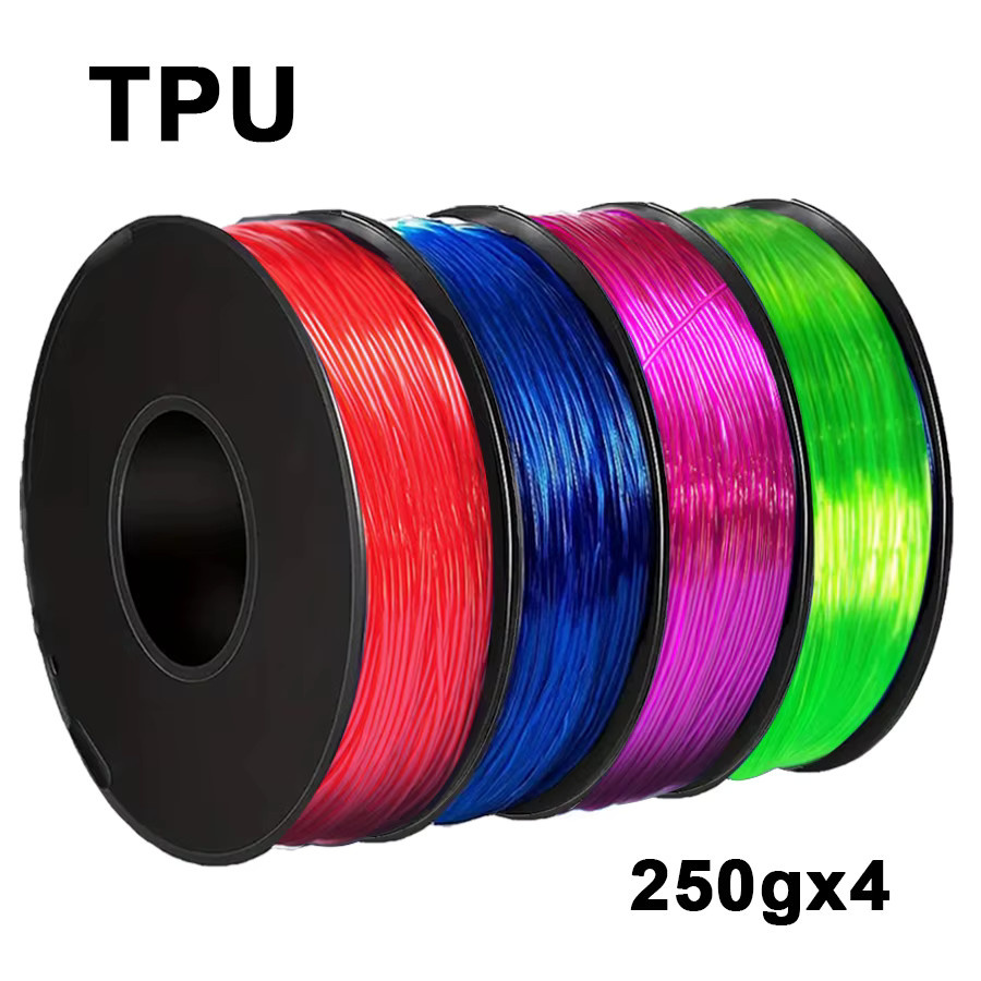 3D Maliang TPU Filament 1,75 mm elastisch für FDM 3D-Drucker, 4 x 250 g, transparent in Blau, Grün, Rot und Multicolour - Bild 2