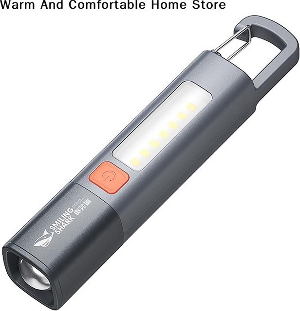 Smiling Shark SD1023 LED-Taschenlampe mit XPE-LED, USB wiederaufladbar, zoombar und wasserdicht mit praktischem Haken für Camping und Outdoor - Bild 1
