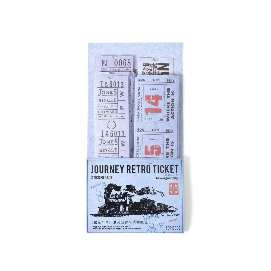 50 Stück Vintage Ticket Aufkleber in Multicolour als dekorative Etiketten für DIY Scrapbooking und Collage-Material - Bild 3
