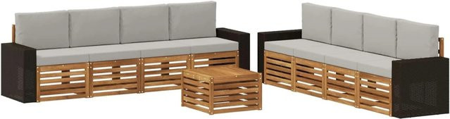 vidaXL Sofagarnitur aus Massivholz Akazie mit 9 Kissen im modernen Latten-Design - Bild 1