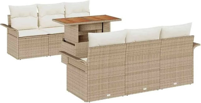 vidaXL Garten-Sofa-Set 7-tlg. in Beige und Creme mit Kissen, L-Form, wetterfest und UV-beständig - Bild 1