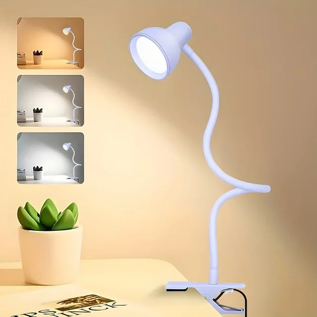 Mzvul Clip-on Schreibtischlampe mit Schwanenhals, dimmbares Leselicht für Bett und Schreibtisch mit 3 Farben und 10 Helligkeitsstufen - Bild 1