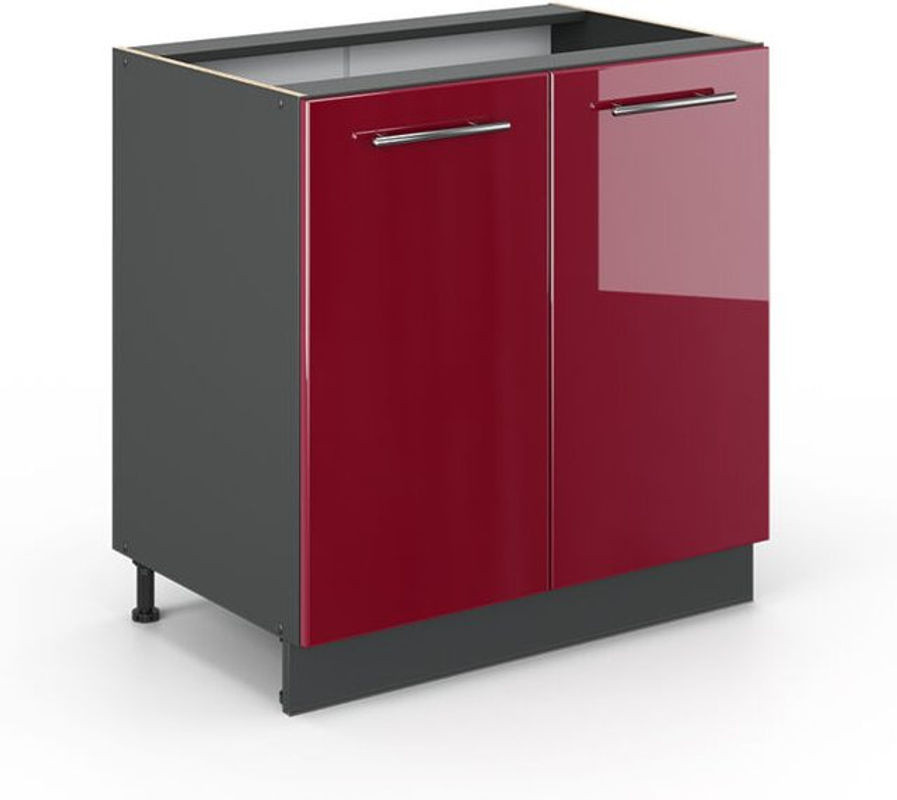 Vicco Küchenschrank Fame-line Spülenschrank in Bordeaux Hochglanz mit Regal und Drehtüren, Breite: 80 cm, Höhe: 82 cm, Tiefe: 51,6 cm - Bild 1