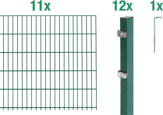 Metallzaun Doppelstabmatte Grund-Set aus Stahl, grün beschichtet, Höhe: 120 cm, Breite: 200 cm, Tiefe: 50 cm - Bild 1