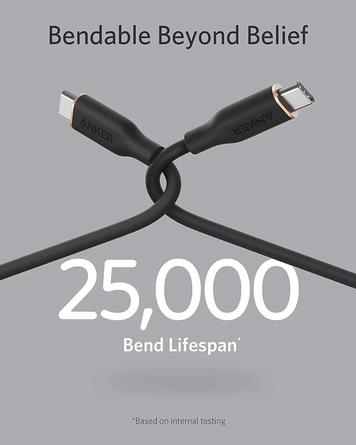 Anker 643 PowerLine III Flow USB-C zu USB-C Kabel 100W Schnellladekabel aus Silikon in Schwarz - Bild 2