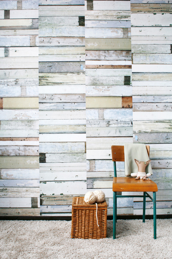 Studio Ditte Tapete Scrapwood in White und Beige aus Vlies mit mattem Finish - Bild 1