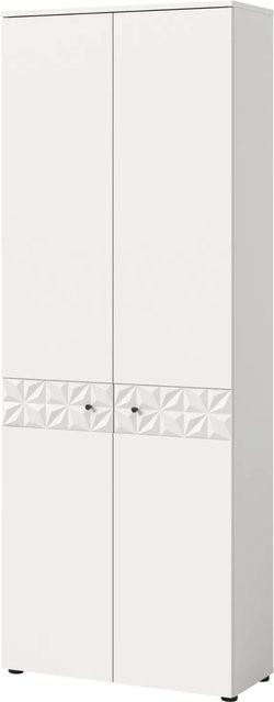 Inn.Furn Garderobenschrank und Schuhschrank in Weiß Hochglanz mit Relief-Design, Breite: 70 cm, Höhe: 192 cm, Tiefe: 35 cm - Bild 1