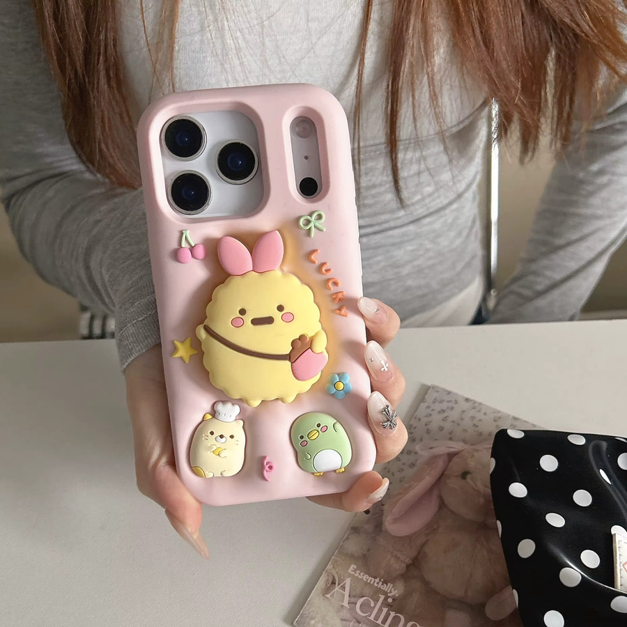 Sumikko Gurashi Küken Handyhülle aus weichem Silikon mit Ständer für Apple iPhone 17 16 15 14 13 12 Pro Max in Gelb - Bild 3