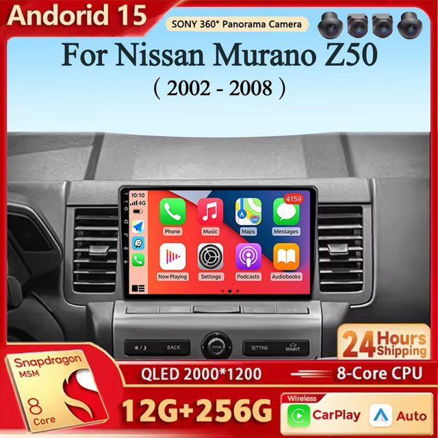 TIEYEZ Android 15 Autoradio für Nissan Murano Z50 (2002-2009) mit Carplay, GPS, Bluetooth, WIFI, 4G und DSP in Schwarz - Bild 1