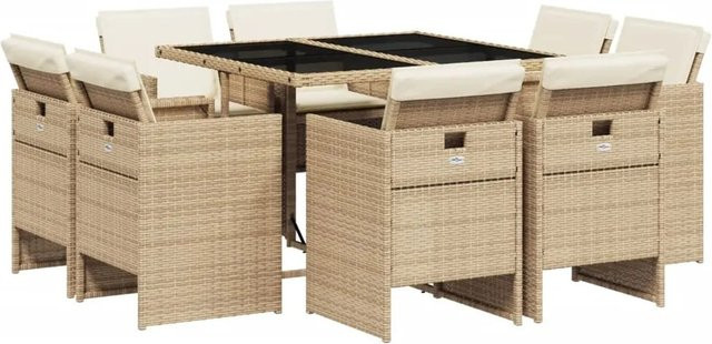 vidaXL 9-teilige Garten-Essgruppe aus PE-Rattan in Beige und Schwarz mit Kissen und Hartglas-Tischplatte - Bild 1