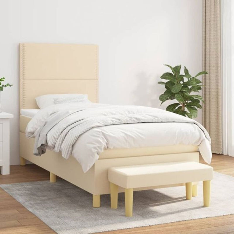 vidaxl Boxspringbett mit Matratze in Beige aus Stoff, B/T/H: 90 x 190 x 128 cm - Bild 1